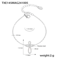 Silbernes Titanstahlarmband mit Zirkon-besetztem Flügel- und Kreuzanhänger - Engelsflügel Armband / Stahlfarben