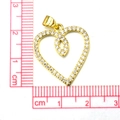 Detailed view of gold heart pendant with zircon stones showing exact size measurement - #8 Double Layer Heart