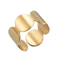 Minimalist wide geometric 18K gold plated ring with wave texture on white background - Gold Wide Round