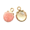 Pink shell shaped alloy pendant with golden edges for DIY jewelry making - Shell / Pink