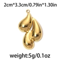 Polished golden stainless steel teardrop pendant measuring 2cm by 3.3cm on white background - TP0786 Three Drops / Gold