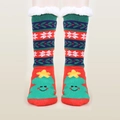 Chaussettes de Noël douillettes en polaire avec sapin et doublure en laine d'agneau - Taille unique / Sapin à Rayures Rouges