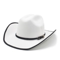 Detail of white western cowboy hat with black trim and faux leather decorative band - M(56-58cm) / White with Black Binding