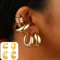 Ensemble de boucles d'oreilles dorées avec anneaux épais et manchettes d'oreilles - Poignet d'Oreille Anneau à Trois Couches Or Épais (4675)