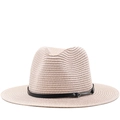 Classic straw fedora sun hat with a black leather band and metal buckle for women - Nude Pink