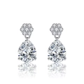 Sparkling silver flower and teardrop moissanite earrings with a polished finish - White Diamond Teardrop Flower Earrings Led-110