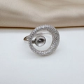 S925 sterling silver adjustable ring base with pavé cubic zirconia for DIY pearls - Silver Ring Setting Only (Without Pearl) / 10-14mm
