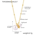 Detailed specs of gold stainless steel necklace with CZ stones and shell pearls - Constellation Symbol Pearl Pendant Necklace (Gold Color)