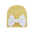 Infant cotton knit beanie in bright yellow featuring a large white decorative bow - 0-6 Months / Yellow and White