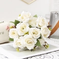 Elegant white artificial silk rose bouquet for home decor and wedding arrangement - Cream