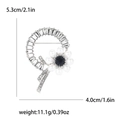 Vista detallada del broche de flor plateado con perlas y strass 5,3cm x 4,0cm - Plateado / Centro Negro