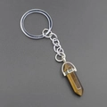 Hexagonal tiger eye stone crystal pillar keychain with silver metal ring and chain - Tiger Eye Stone Bracelet