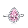 Lussuoso anello con pietra rosa a forma di pera e alone in argento lucido - Aperto Regolabile / Zircone Rosa