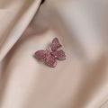Elegant butterfly brooch featuring pink crystals and silver finish on champagne silk - 425# Purple Butterfly