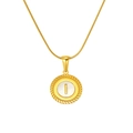 18k gold plated round white shell pendant necklace with letter I and snake chain - White Letter I