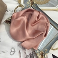 Macro detail of elegant dusty pink silk scarf showing smooth satin texture and neat edges - 15x150cm / Pink