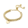 Pulsera ajustable de cuentas doradas de acero inoxidable con dije de corazón pulido - Dorado