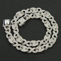 Dettaglio della catena cubana argento con pavé di diamanti sintetici luccicanti - Collana-18inch / Argento