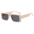 Fashionable oversized rectangle sunglasses in cream beige with golden bee detail - Champagne Frame Black Gray Lens