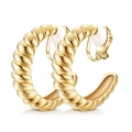 Close-up of gold-tone twisted rope C-shaped ear cuffs with non-pierced clip-on design - Gold Rope Twist