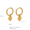 Gold stainless steel heart hoop earrings for women, 22mm minimalist love heart design - Heart Pendant Huggie Style (HE0016G16)