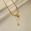 Titanium gold necklace with gourd pendant and Fu character coin on black cord - Gold Gourd (Character Fu)