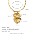 Detail of 18K gold-plated stainless steel chunky chain necklace with heart locket and charms - Heart Pendant Irregular Chain Necklace - Gold