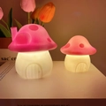 Pink mushroom house night light with warm glow on book for kids gift - Small Mushroom