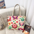 Ethnic floral print canvas tote bag with butterfly patterns and sturdy rope handles - Style 10