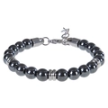 Detail of 8mm black round beads and silver metal lobster clasp on the adjustable bracelet - Magnetic Stone Bracelet