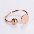 Minimalist rose gold open ring with geometric polished sphere and flat disc design - US 6 / Rose Gold