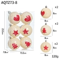 Cream Christmas ball set with red heart and star patterns and 3D bow details - 6-Piece Set / 8CM Cream White Christmas Ball