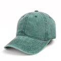 Detail of vintage washed green cotton baseball cap with curved brim and breathable eyelets - Green
