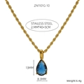 Detail of 18K gold plated stainless steel rope chain with blue teardrop pendant - Gold - Royal Blue Zircon (ZN1101G-10)