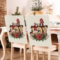 Christmas chair covers featuring red JOY letters and gnomes on linen fabric - Beige JOY Letter Gnome (YT01-38)
