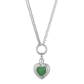 Collier cœur en acier argenté avec opale verte et chaîne asymétrique unique - Collier en Acier avec Pierre Oeil de Chat Verte (KN87144-Z)