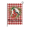 Christmas garden flag with red buffalo plaid, winter bird and Merry Christmas text - 30*45cm / Christmas Bird Wreath (HYQ030-9)
