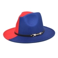 Two-tone wool fedora hat in red and blue with a black leather belt and silver buckle - Red & Royal Blue / M (56-58cm)