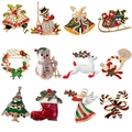 Christmas brooch set featuring festive enamel reindeer, snowman and tree designs - 12Pcs Christmas Brooch Set 2