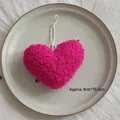 Fuchsia heart-shaped lamb wool plush ornament with hanging rope, size 8cm x 10.5cm - Heart / Rose Red