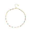 Golden stainless steel necklace featuring colorful enamel oval pendants in a circular layout - Colorful Gold