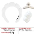 White sponge spa headband set with wristbands and hair claw for face washing - 4-Piece Set (Headband+Clip+2 Rings) / Pure White