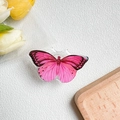 Detailansicht eines realistischen rosa Schmetterling-Handyhalters mit Flügelmuster - Original Schmetterling / Rosarot