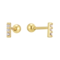 Orecchini a perno verticali in argento S925 placcati oro con tre pietre di zircone - Argento S925 Placcato Oro 14K / Oro