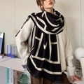 Écharpe épaisse à motifs géométriques noir et beige, châle chaud pour l'automne hiver - 65*180CM / Noir et Gris