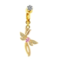 Détail macro d'un piercing nombril libellule doré avec gemme rose et cristaux blancs - Forme Libellule Dorée (FBR3102894)