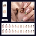 Uñas postizas de almendra con rayas minimalistas negras y doradas y estampado de leopardo - Estilo de Almendra con Leopardo Francés a Rayas (W238)