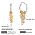 Silver stainless steel hoop earrings with mixed gold and silver chain tassels - Silver Hoop Gold Silver Tassel Earrings (JDE0111151-PS)