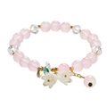 Pink and clear beaded bracelet for women featuring delicate white flower charm detail - S033 - Glass Imitation Magnolia Lily Of The Valley Bracelet - Pink & White #sz243
