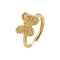 Bague papillon dorée créative avec cristaux et anneau ouvert ajustable pour femme - VJ639 Design de Papillon / Or